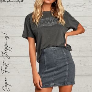 Free People Modern Femme Dark Blue Wash Denim Mini Skirt